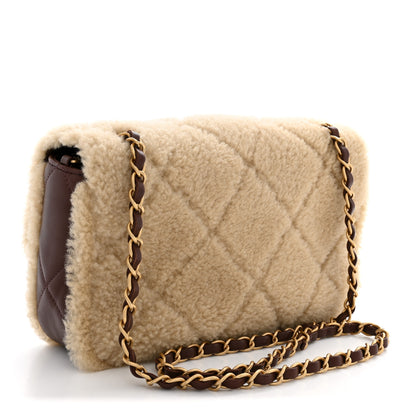 Chanel Shearling Lambskin Quilted Furry Coco Flap Beige Dark Brown 3 of 10