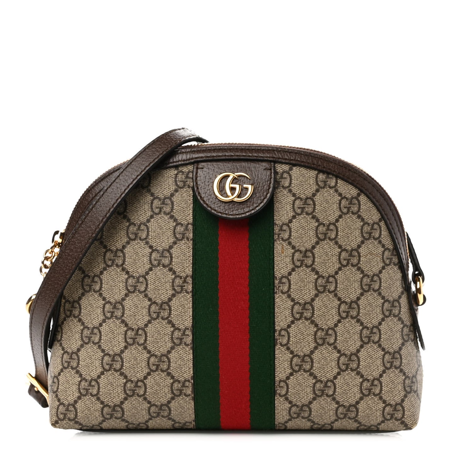 GG Supreme Monogram Textured Dollar Calfskin Web Small Ophidia Dome Shoulder Bag Beige Ebony New Acero