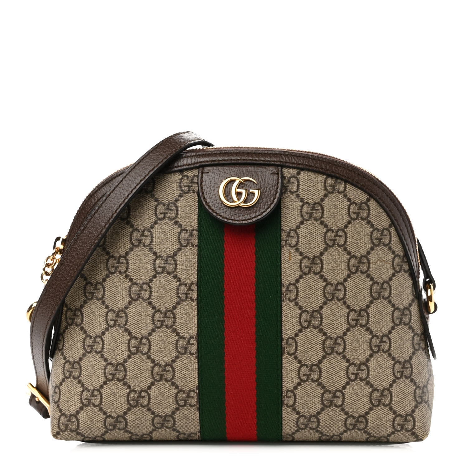 Gucci GG Supreme Monogram Textured Dollar Calfskin Web Small Ophidia Dome Shoulder Bag Beige Ebony New Acero 1 of 10