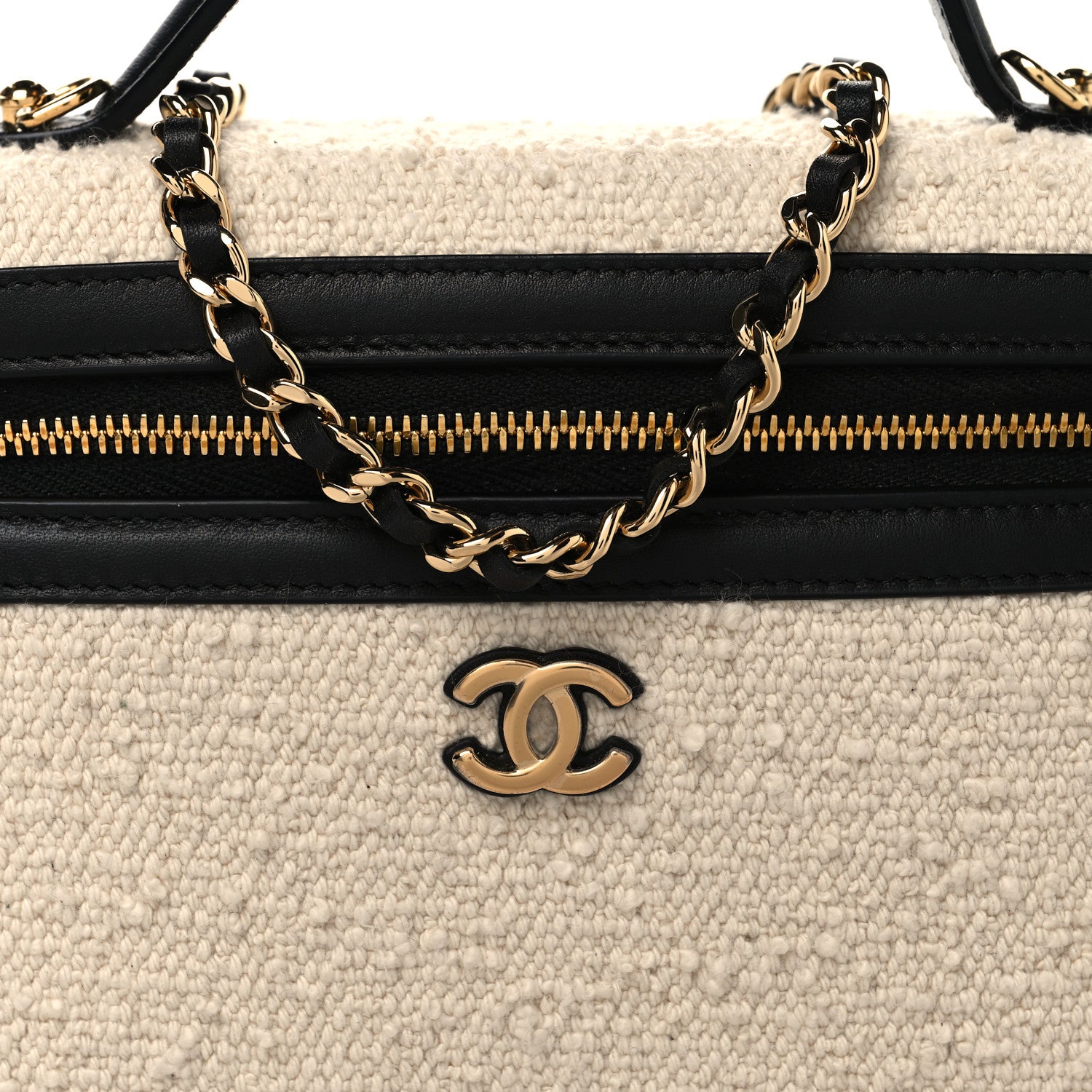 Chanel Boucle Calfskin Top Handle Slim Vanity Case With Chain Ecru Black 8 of 10