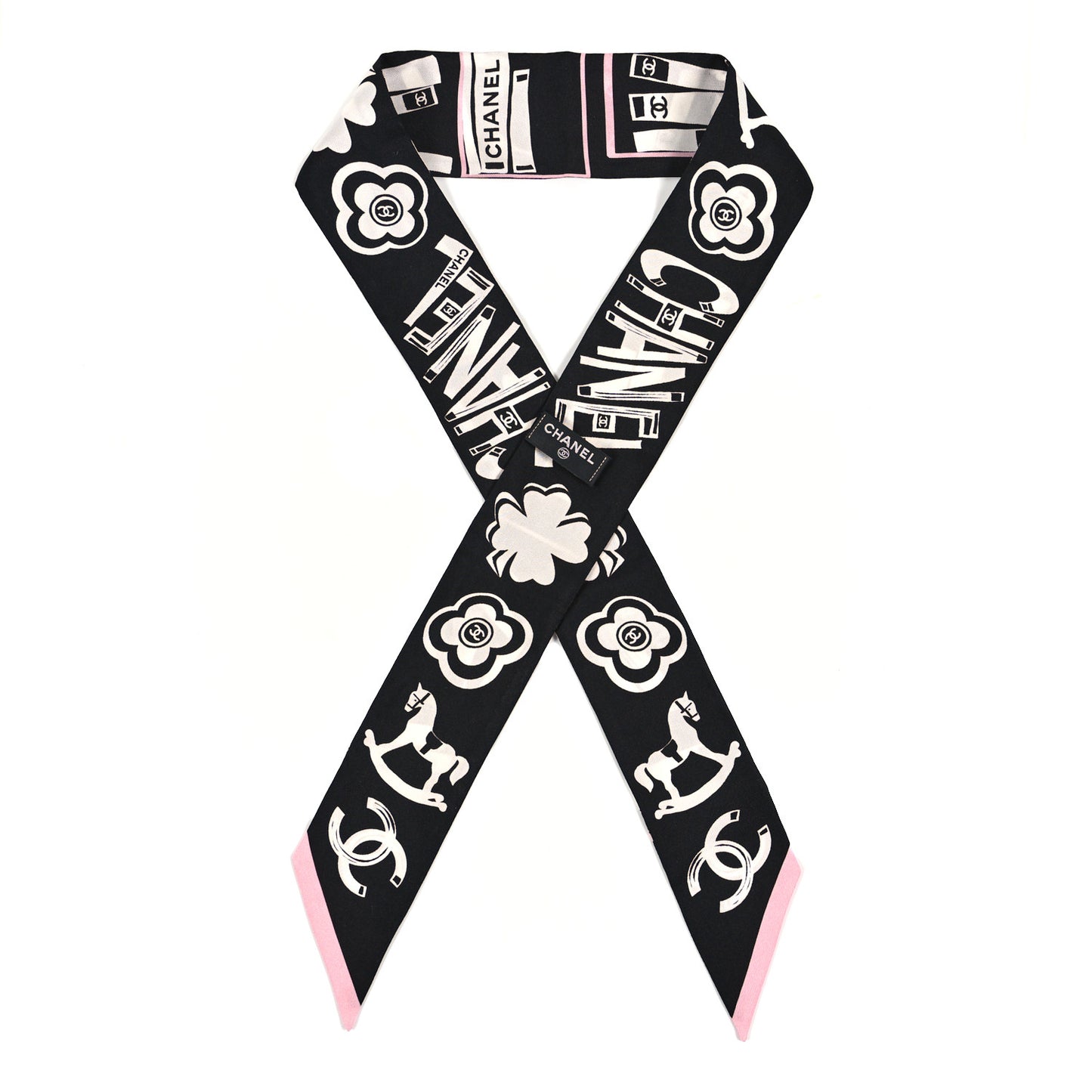 Silk CC Logo Slim Bandeau Scarf White Pink Black