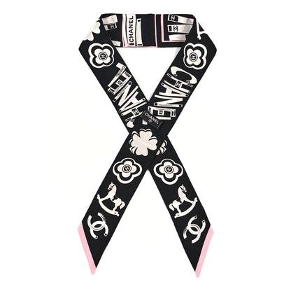 Chanel Silk CC Logo Slim Bandeau Scarf White Pink Black 1 of 3