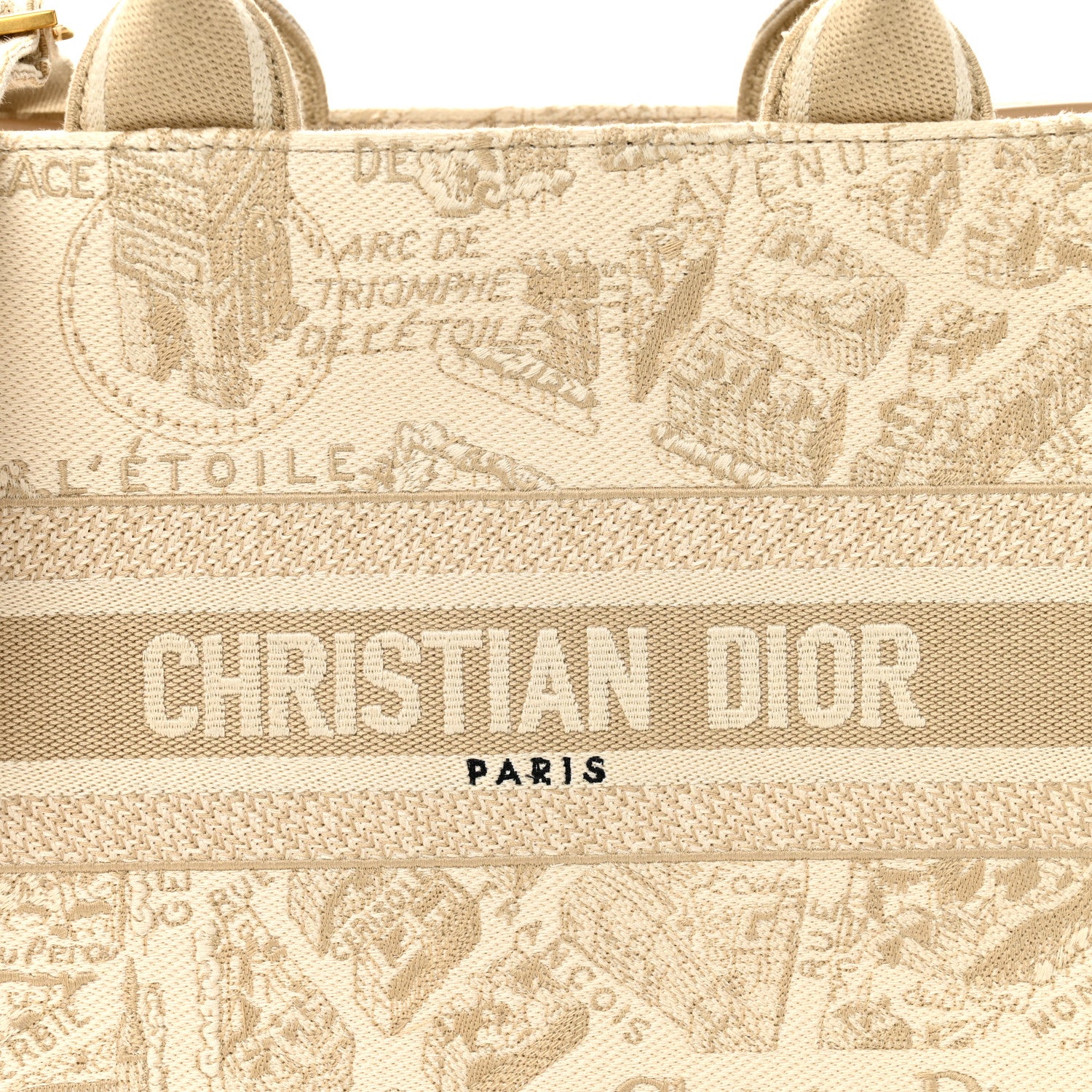 Christian Dior Canvas Calfskin Embroidered Small Plan De Paris Book Tote With Strap Beige 8 of 11