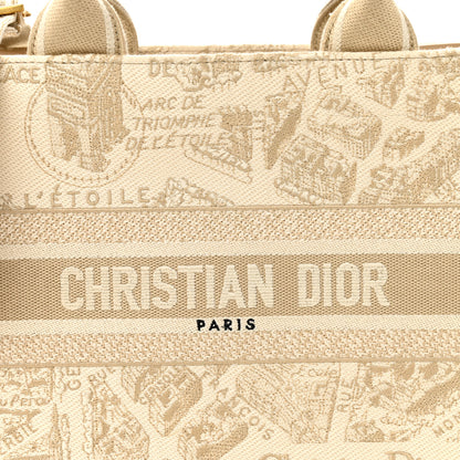 Christian Dior Canvas Calfskin Embroidered Small Plan De Paris Book Tote With Strap Beige 8 of 11