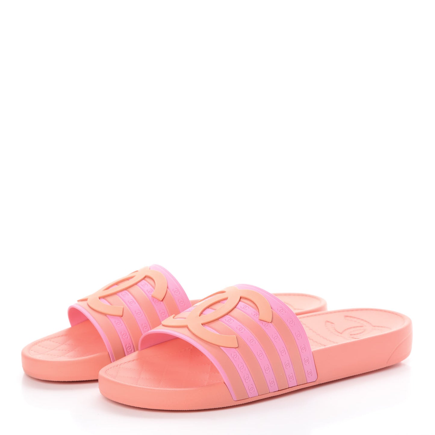 Rubber CC Flat Slide Sandals 41 Orange Pink