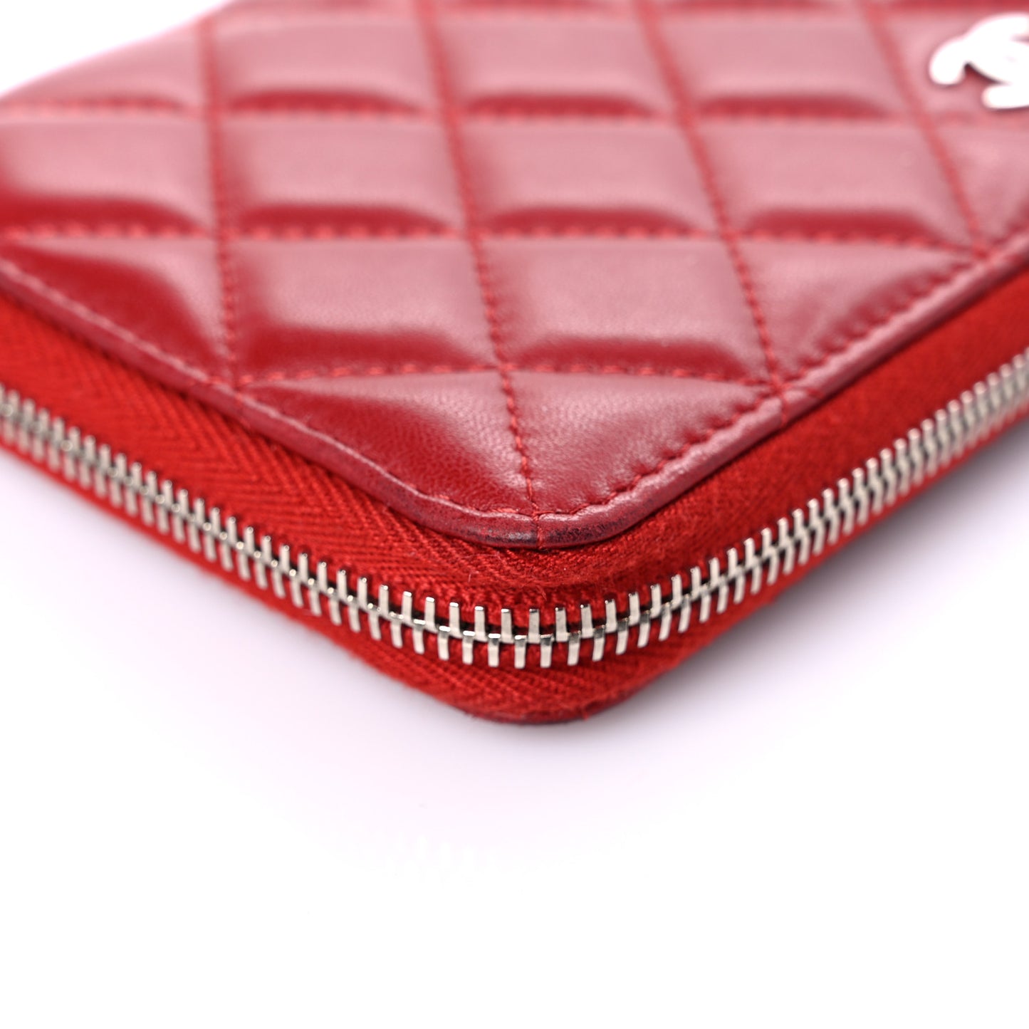 Lambskin Quilted Gusset Zip Around Wallet Red