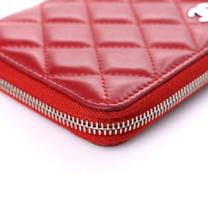 Chanel Lambskin Quilted Gusset Zip Around Wallet Red 15 of 25