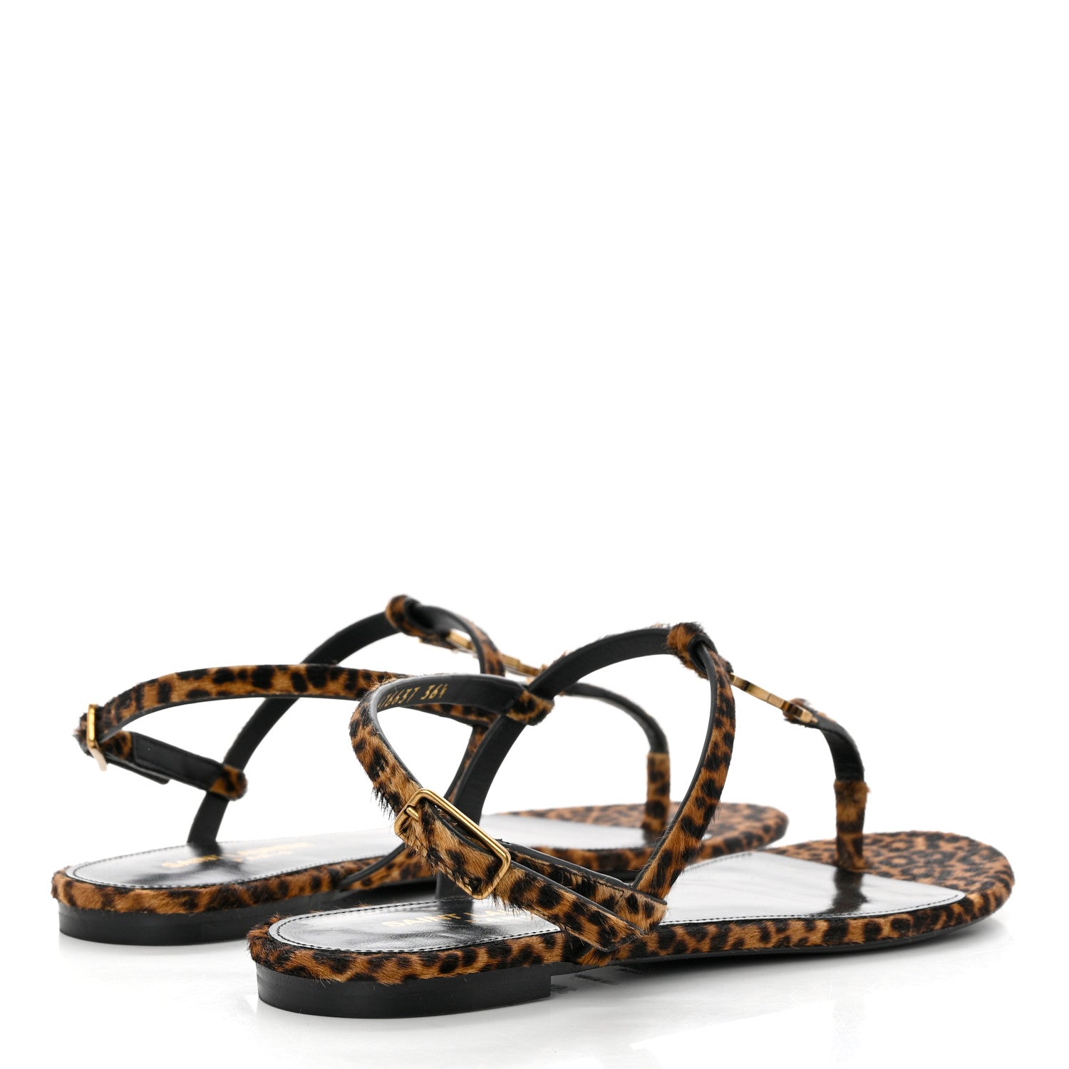 Saint Laurent Pony Hair Leopard Print Cassandra Monogram Sandals 36.5 Naturale 4 of 9
