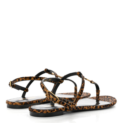 Saint Laurent Pony Hair Leopard Print Cassandra Monogram Sandals 36.5 Naturale 4 of 9