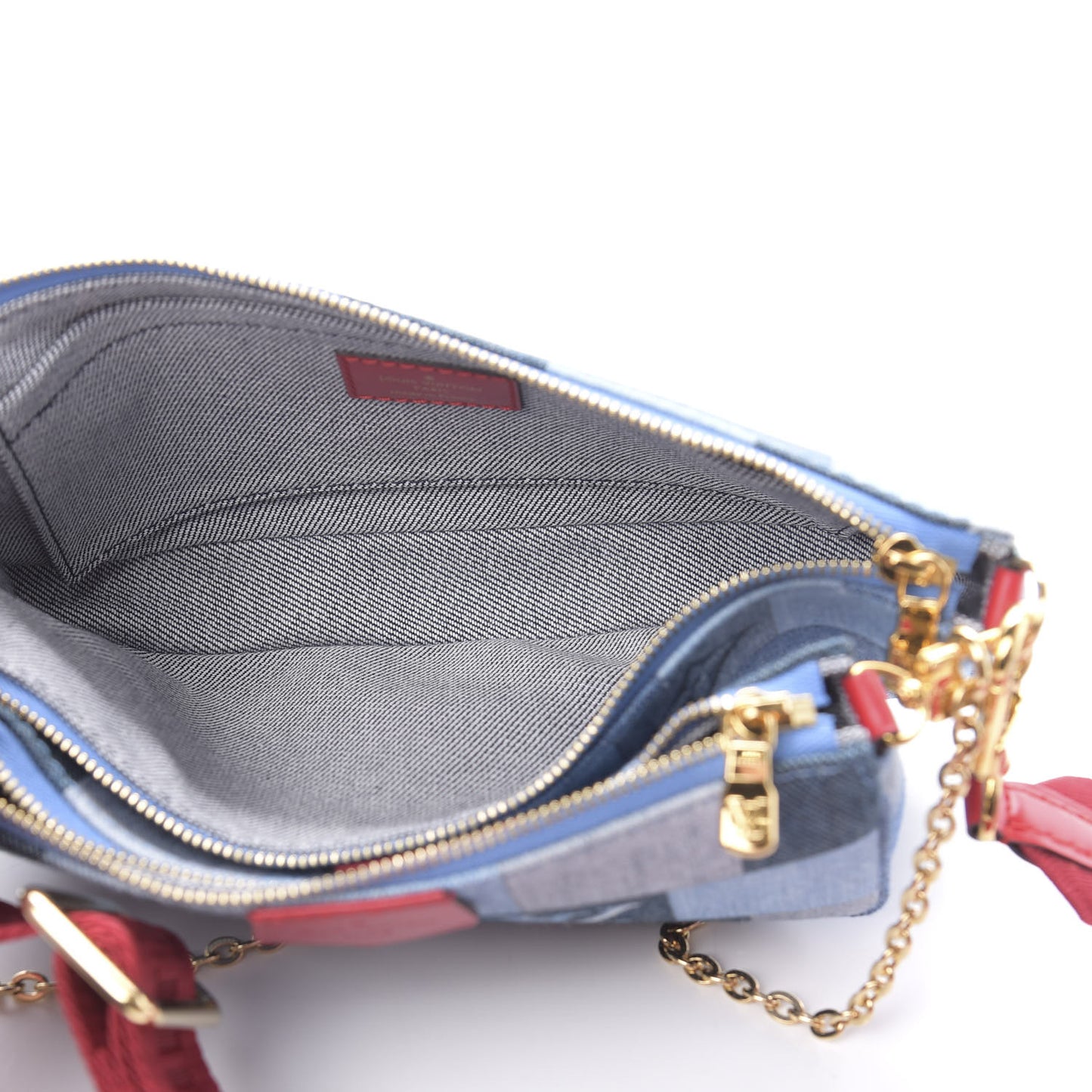 Denim Damier Monogram Patchwork Multi Pochette Accessories Blue Rouge