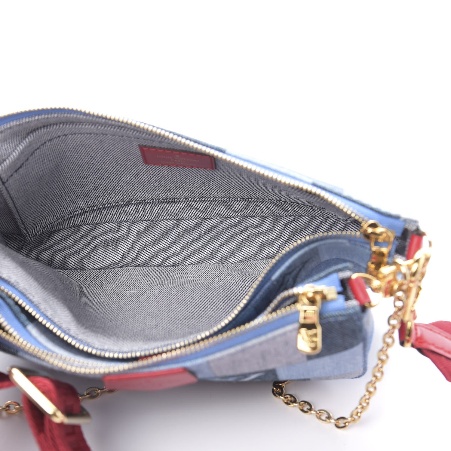 Louis Vuitton Denim Damier Monogram Patchwork Multi Pochette Accessories Blue Rouge 5 of 13