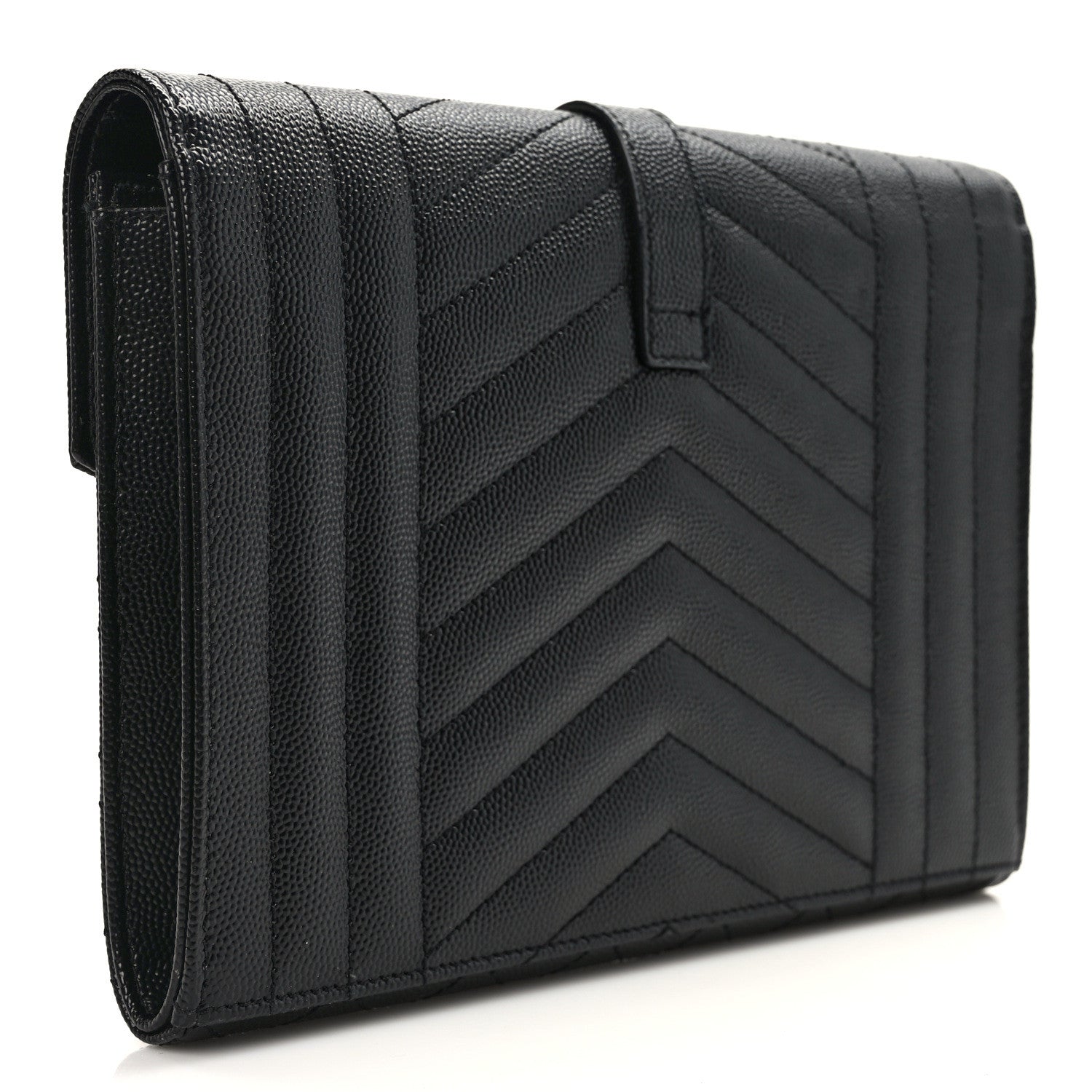 Saint Laurent Grain De Poudre Textured Mixed Matelasse Triquilt Monogram Clutch Black 3 of 11