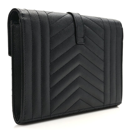 Saint Laurent Grain De Poudre Textured Mixed Matelasse Triquilt Monogram Clutch Black 3 of 11