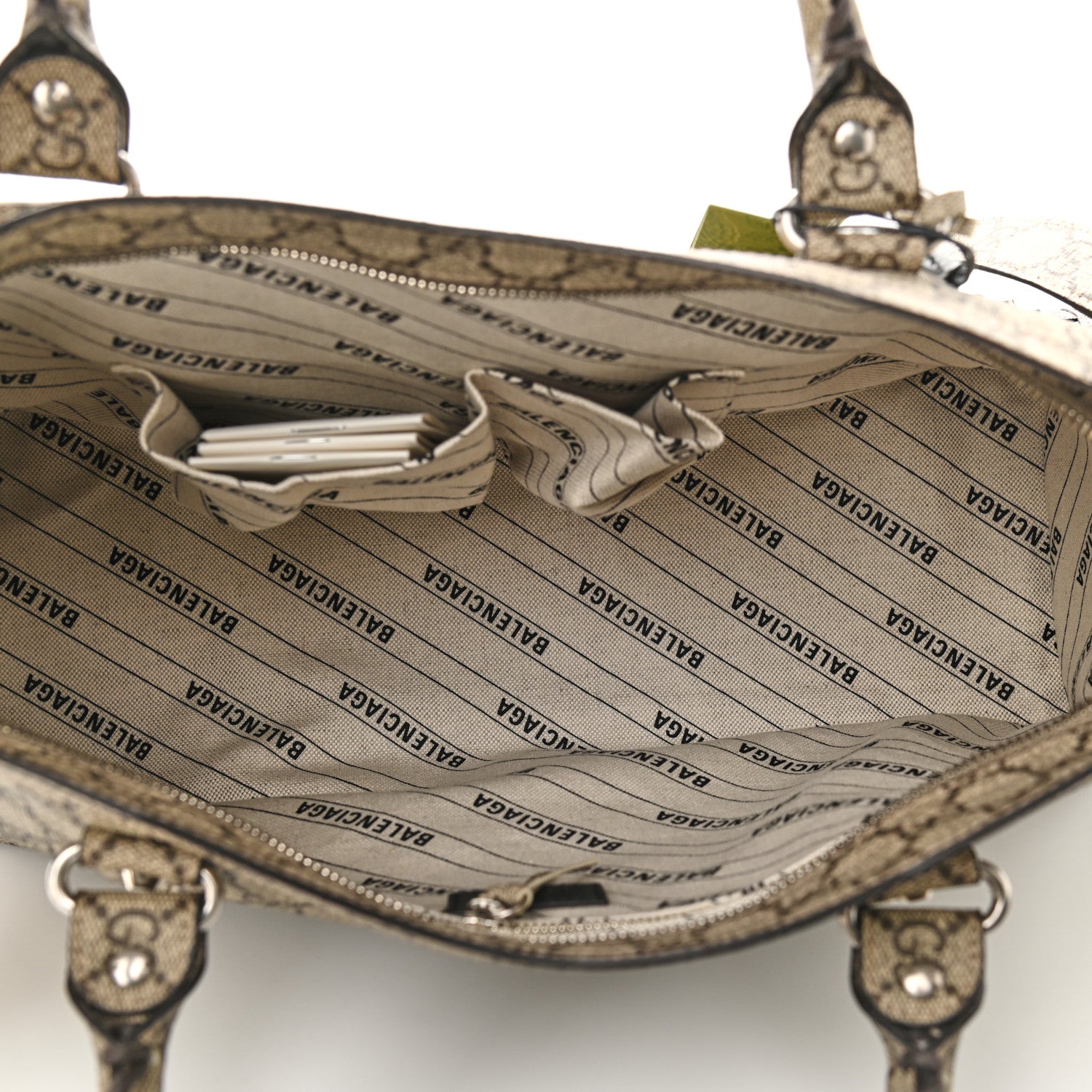 Balenciaga X GUCCI GG Supreme Monogram Neo Classic Silver Hardware City Beige Ebony 5 of 9