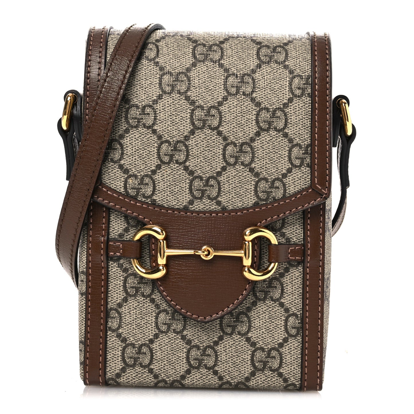 GG Supreme Monogram Mini Horsebit 1955 Crossbody Bag Beige Brown Sugar