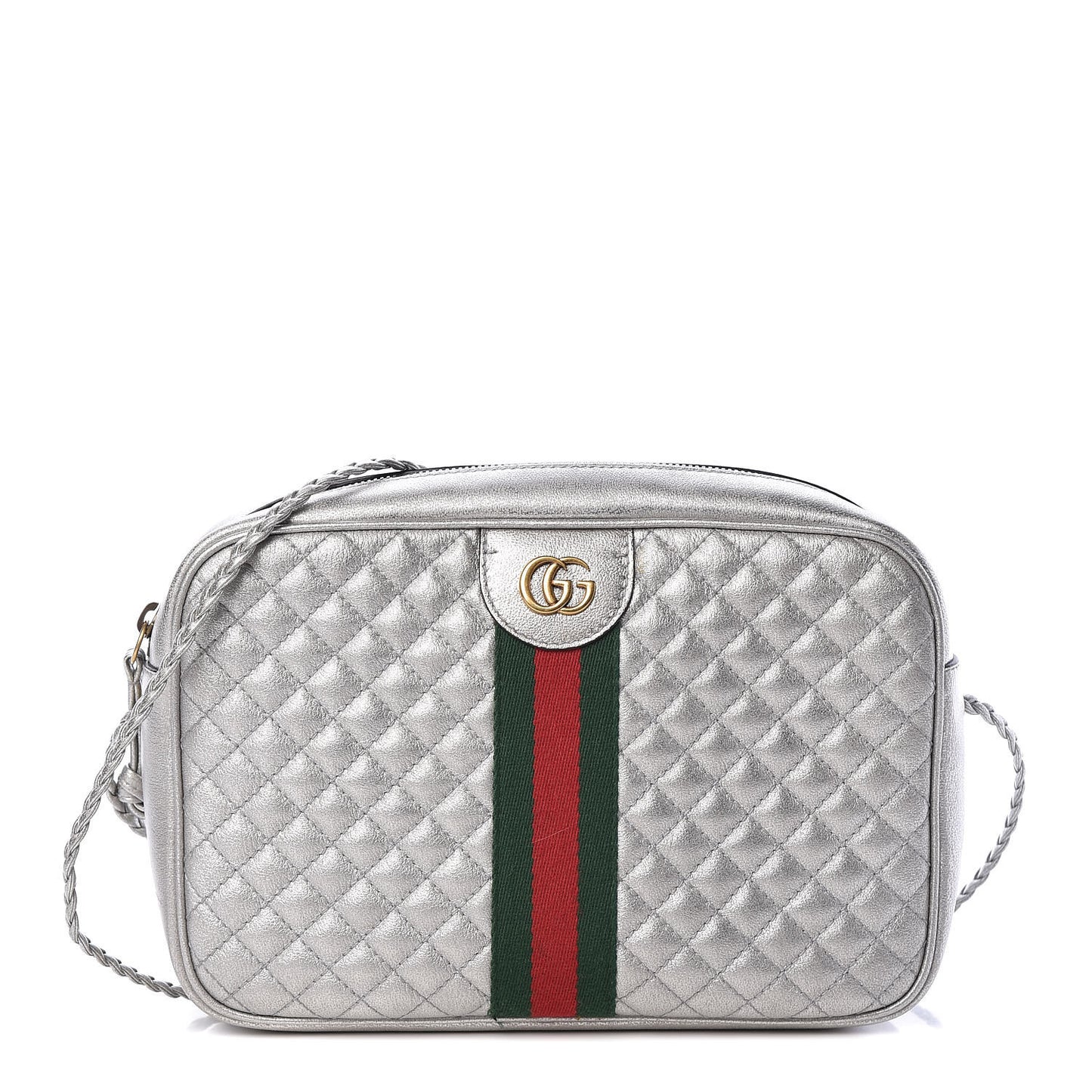 Laminated Nappa Web Trapuntata Small GG Shoulder Bag Argento