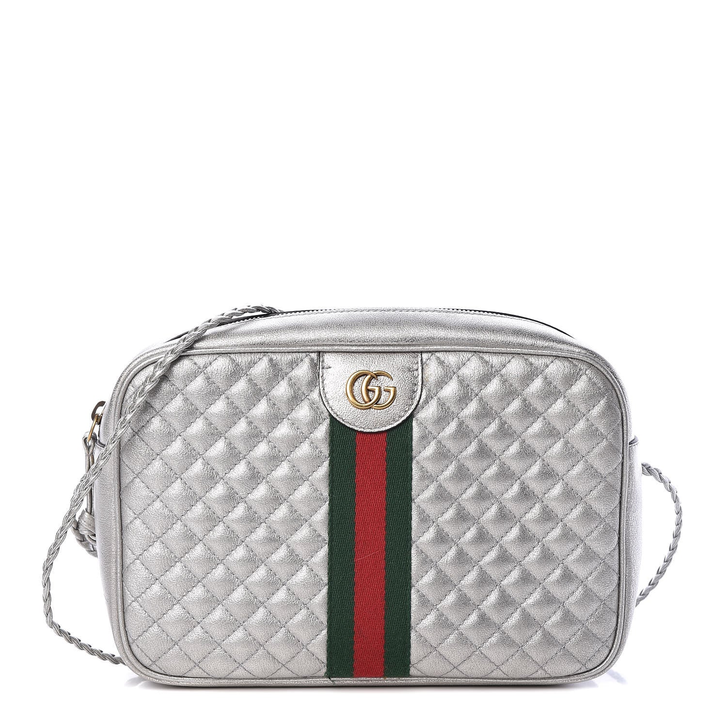 Gucci Laminated Nappa Web Trapuntata Small GG Shoulder Bag Argento 1 of 10