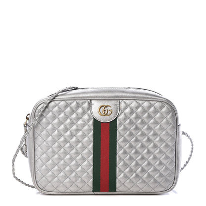 Gucci Laminated Nappa Web Trapuntata Small GG Shoulder Bag Argento 1 of 10