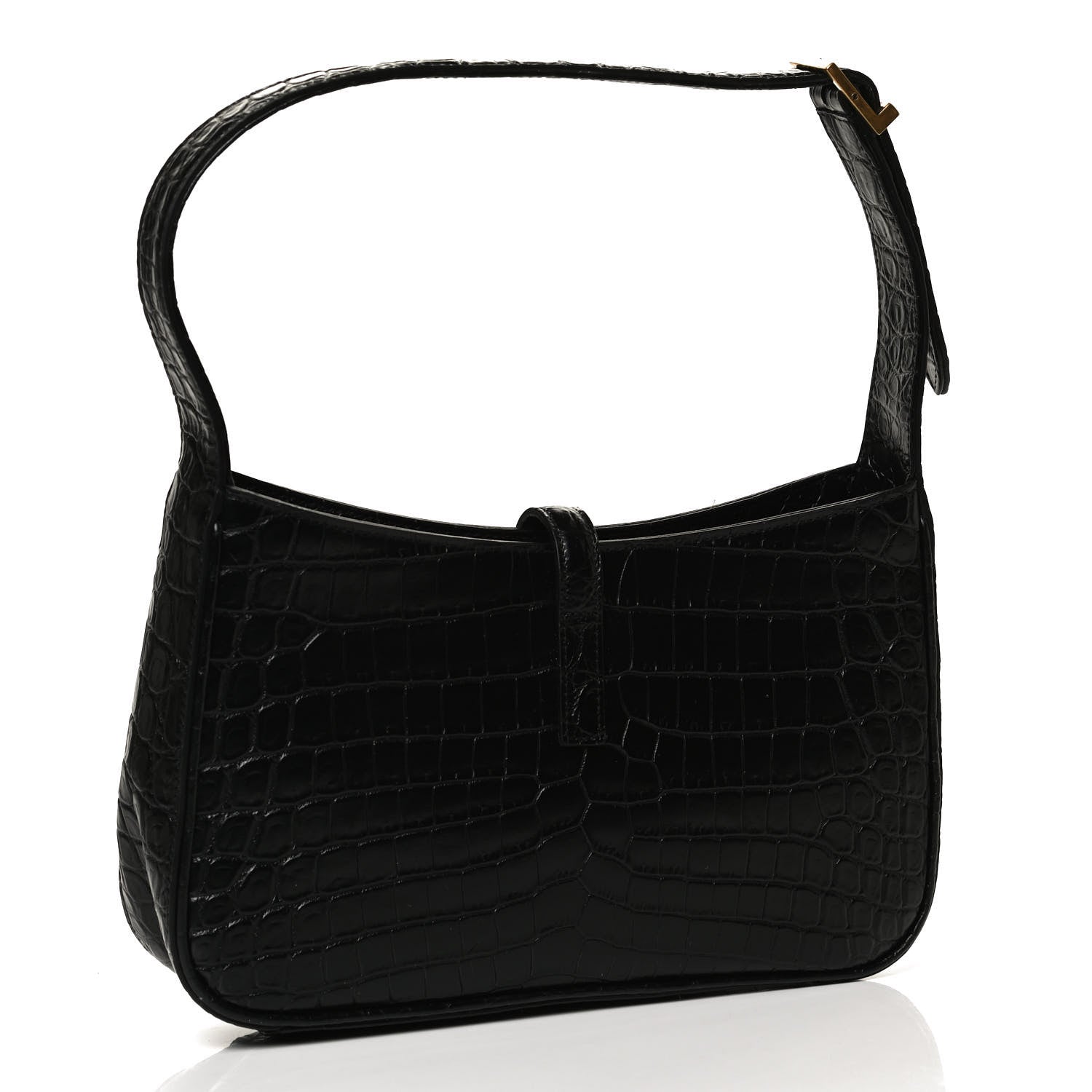 Saint Laurent Calfskin Crocodile Embossed Le 5 A 7 Hobo Black 3 of 10