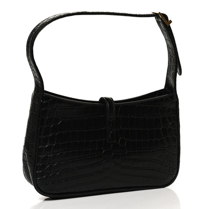 Saint Laurent Calfskin Crocodile Embossed Le 5 A 7 Hobo Black 3 of 10
