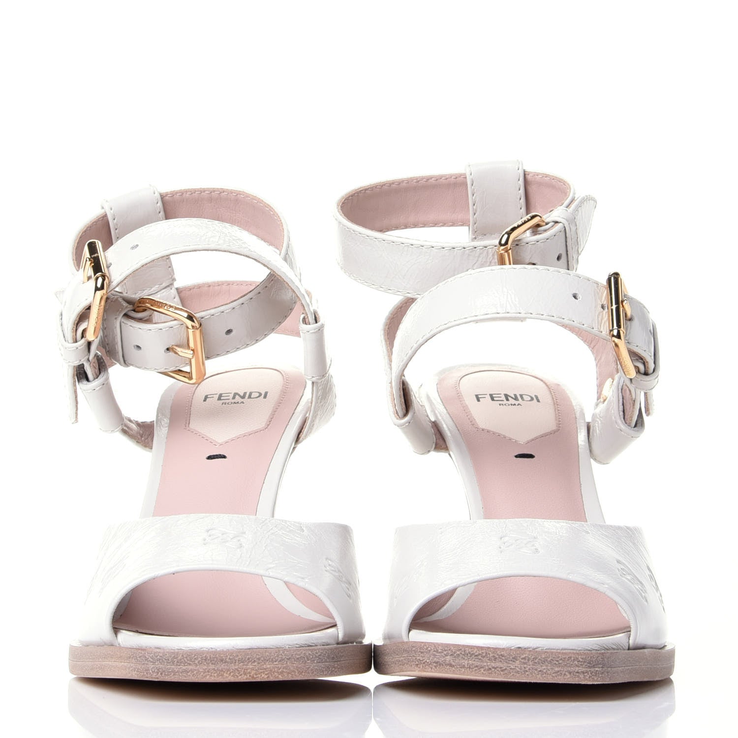 Fendi Vitello Karligraphy Embossed FFrame Ankle Strap Sandals 36 White 2 of 10