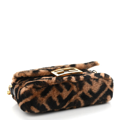 Fendi Shearling Vitello Dolce Macro FF 1974 Mini Baguette Tobacco Black 4 of 9