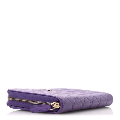 Chanel Caviar Quilted Large Gusset Zip Around Wallet Purple 4 of 9
