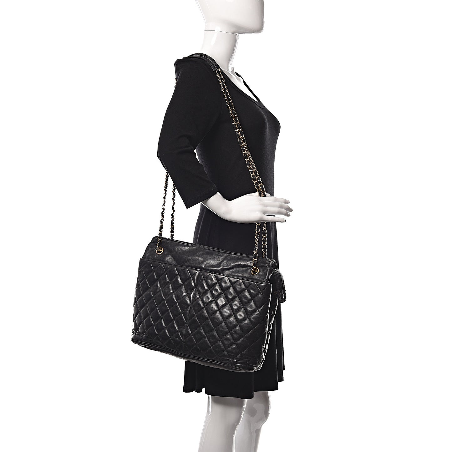 Lambskin Quilted Shoulder Bag Black