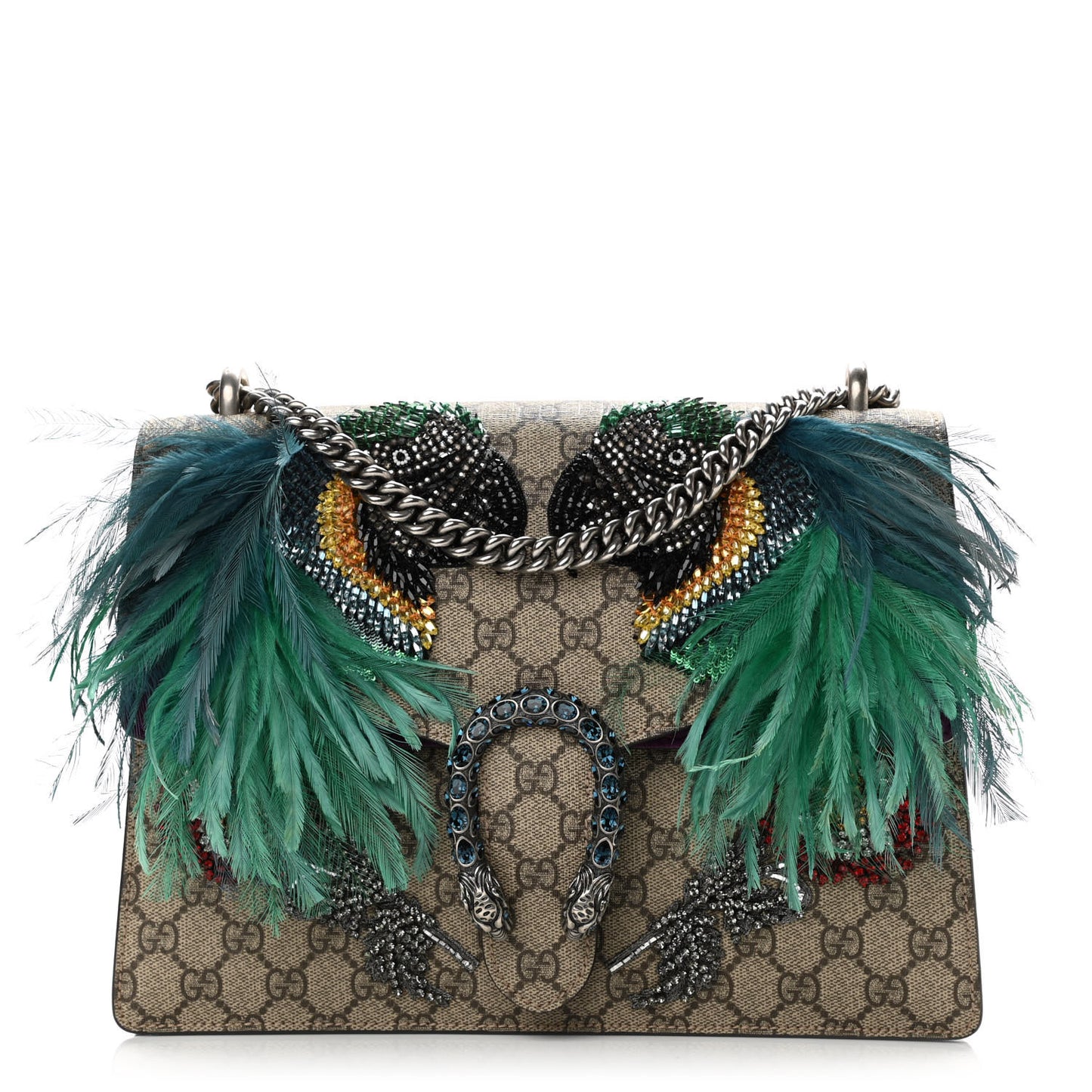 GG Supreme Monogram Parrot Embroidered Medium Dionysus Shoulder Bag Multicolor