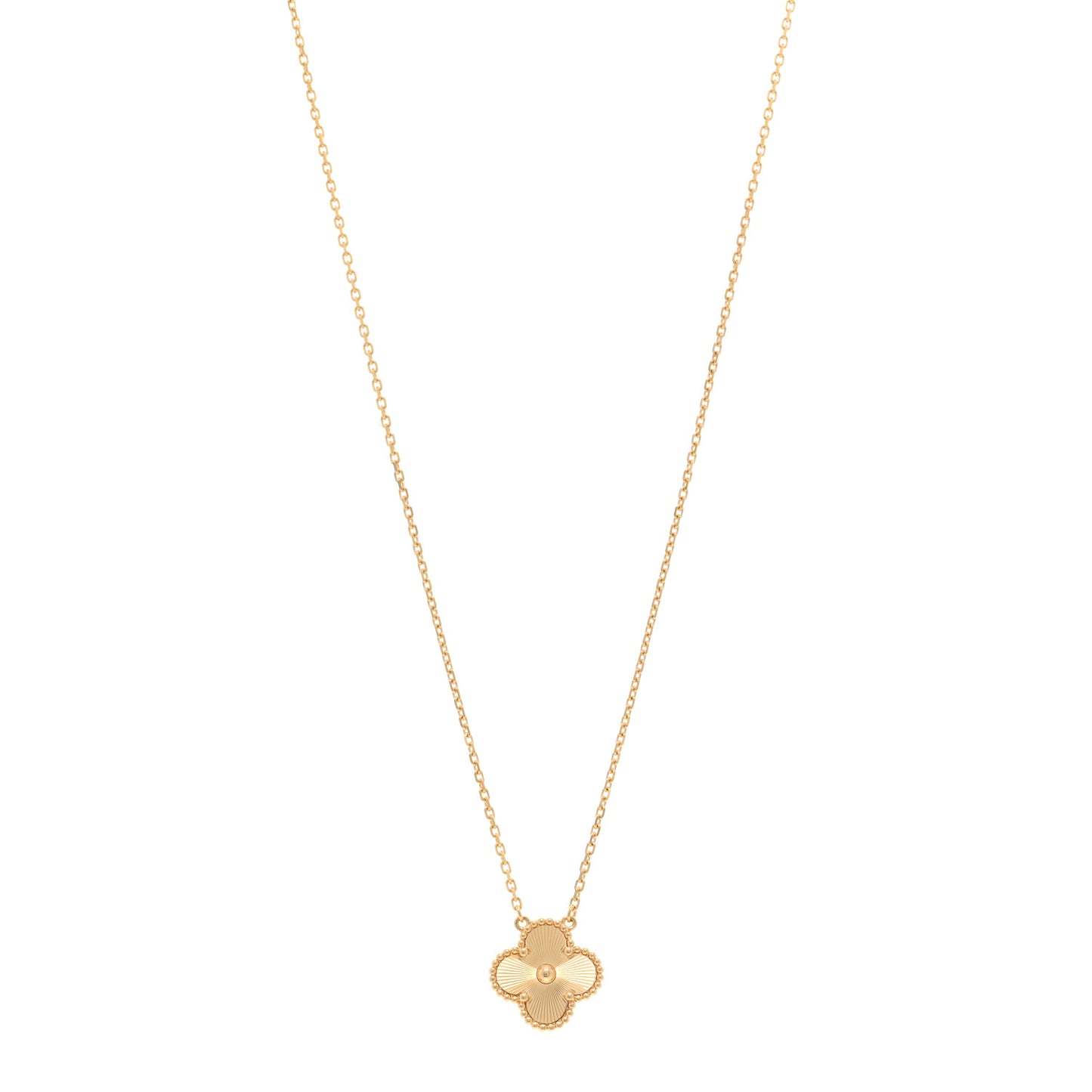 18K Yellow Gold Guilloche Vintage Alhambra Pendant Necklace