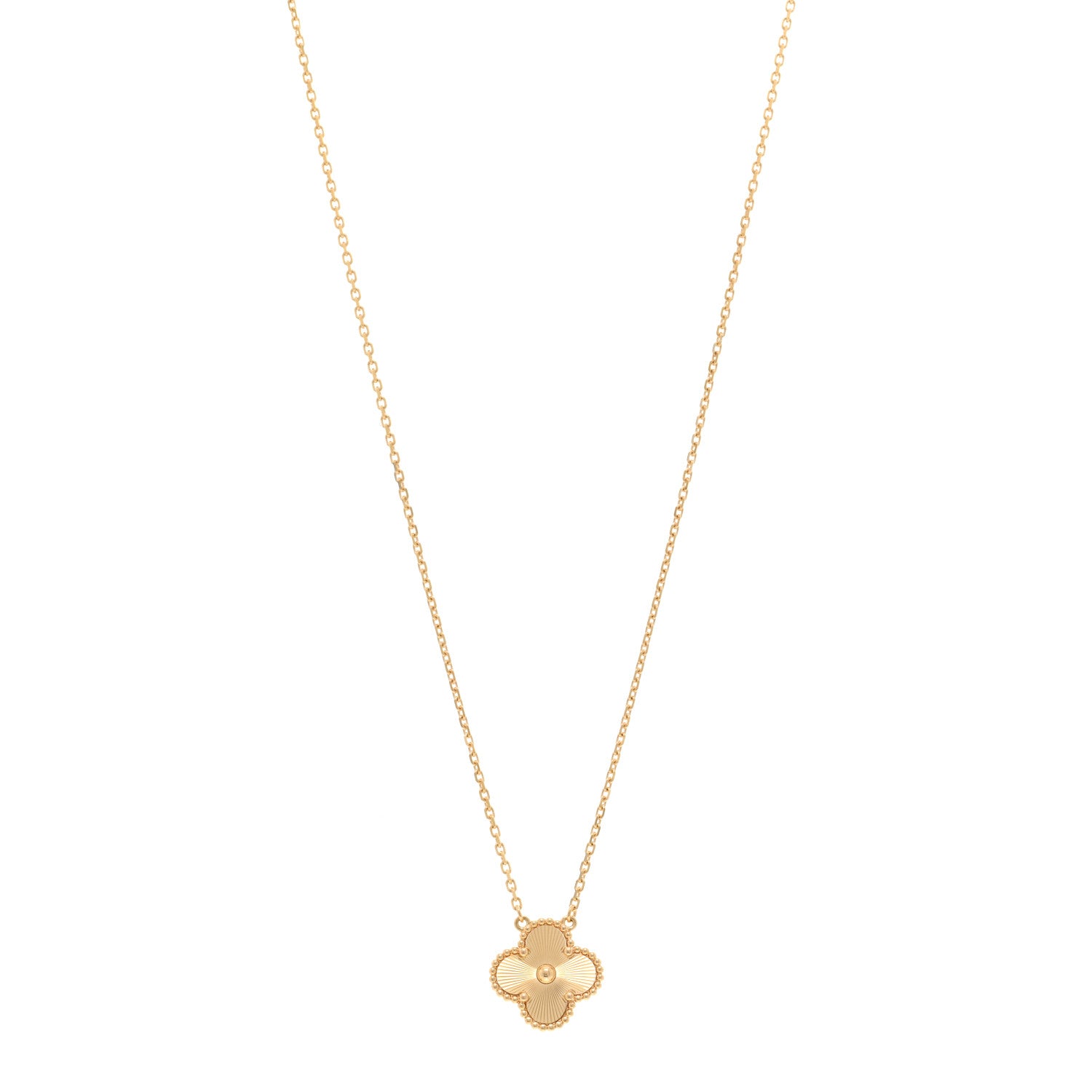 Van Cleef & Arpels 18K Yellow Gold Guilloche Vintage Alhambra Pendant Necklace 1 of 5