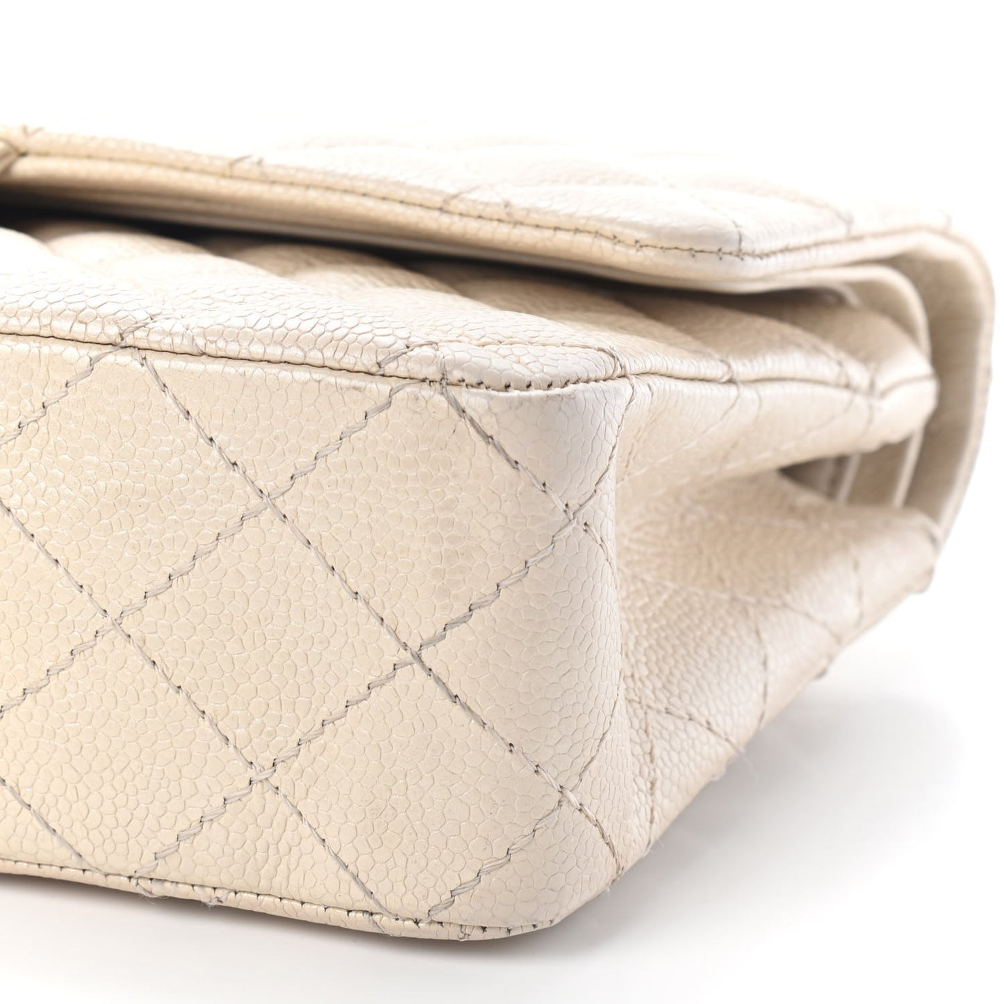 Iridescent Caviar Quilted Medium Double Flap Beige