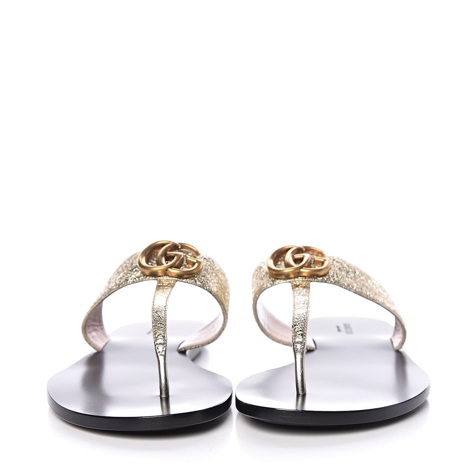 Gucci Metallic Calfskin Double G Thong Sandals 39.5 Platino 2 of 10