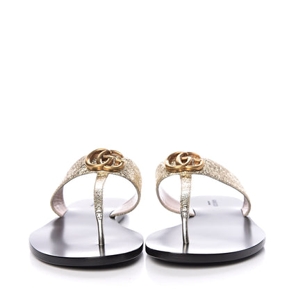 Gucci Metallic Calfskin Double G Thong Sandals 39.5 Platino 2 of 10