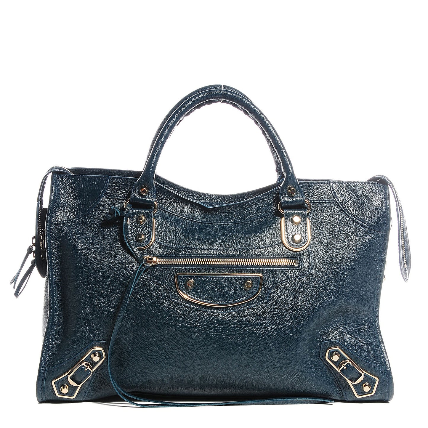 Chevre Gold Metallic Edge Hardware City Bleu Paon