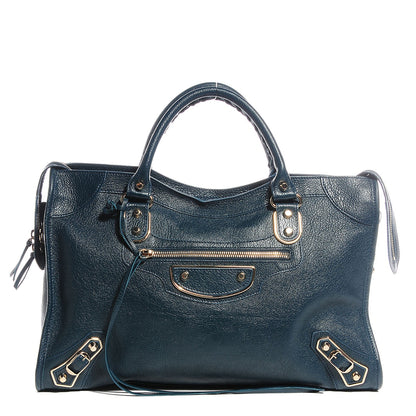 Balenciaga Chevre Gold Metallic Edge Hardware City Bleu Paon 1 of 14
