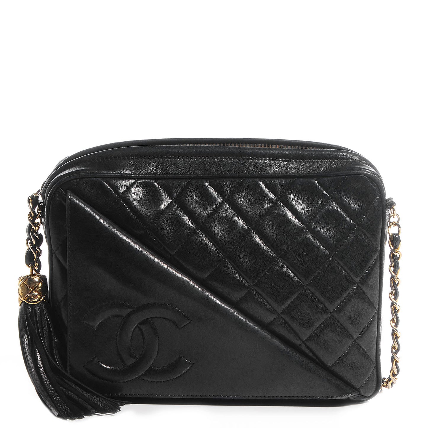 Lambskin Quilted Tassel Camera Case Black