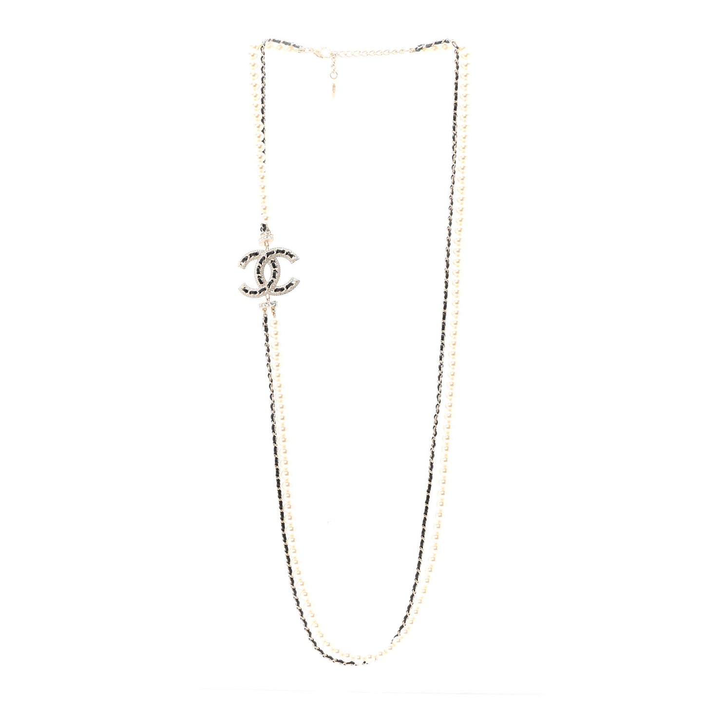 Lambskin Pearl Crystal CC Multi Strand Necklace Black Gold