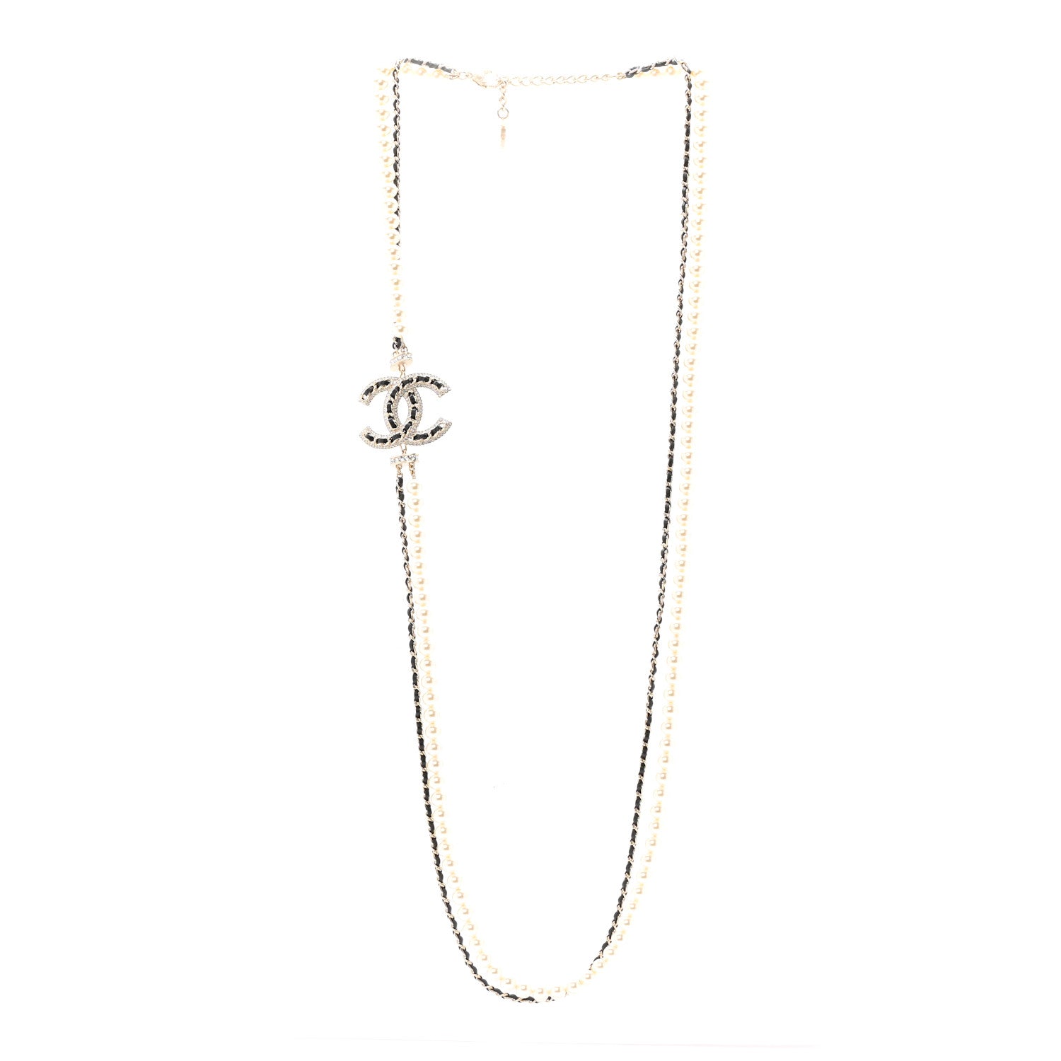 Chanel Lambskin Pearl Crystal CC Multi Strand Necklace Black Gold 3 of 6