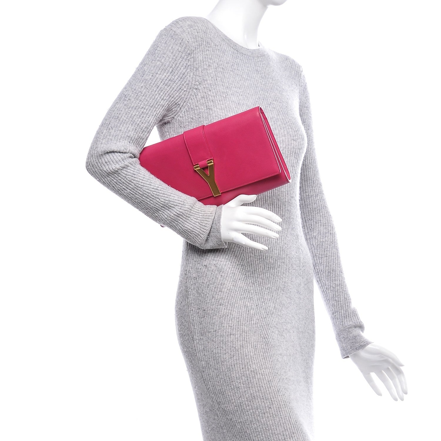 Saint Laurent Calfskin Classic Y Ligne Clutch Fuchsia 2 of 7