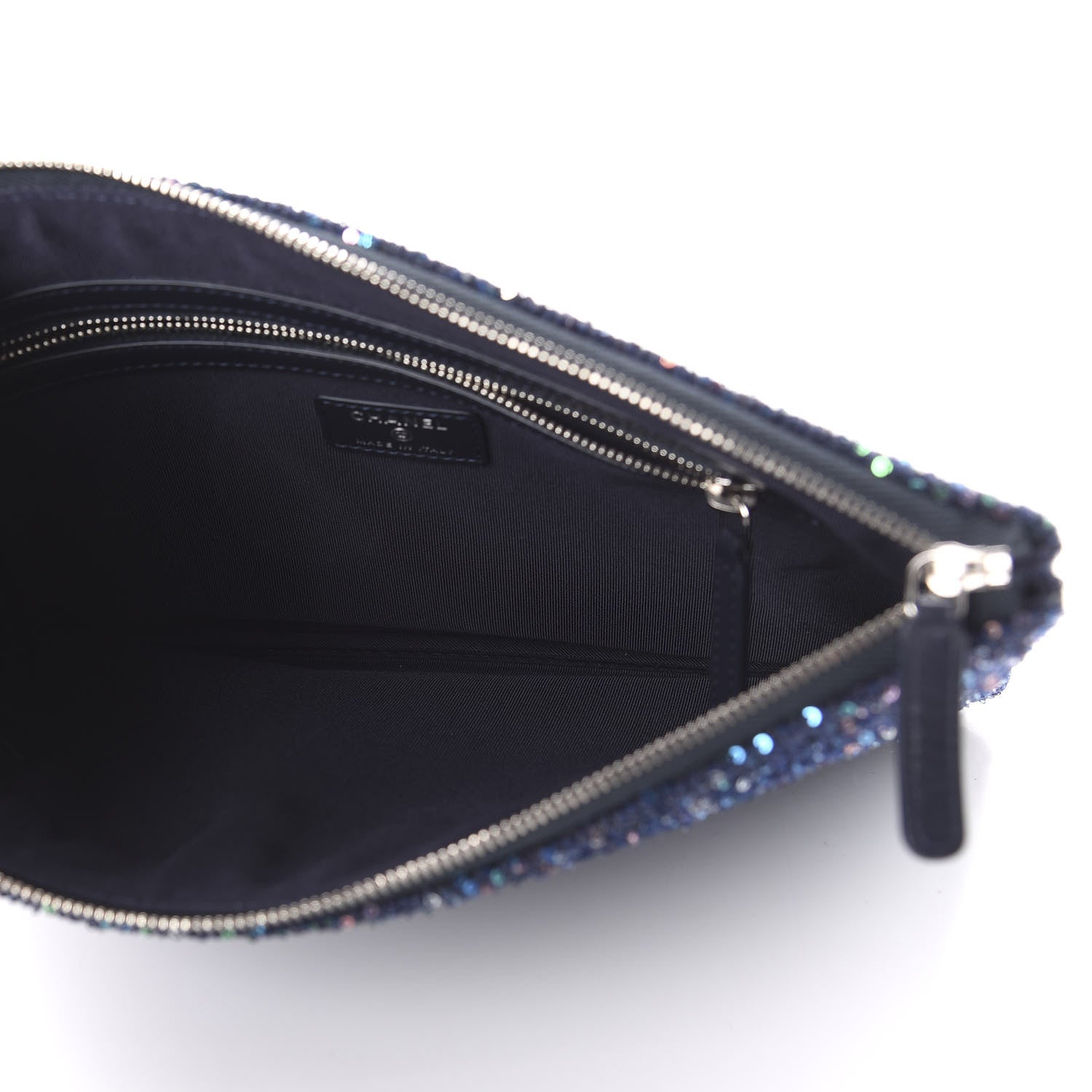 Chanel Canvas Sequin Medium Deauville Cosmetic Pouch Blue 5 of 11