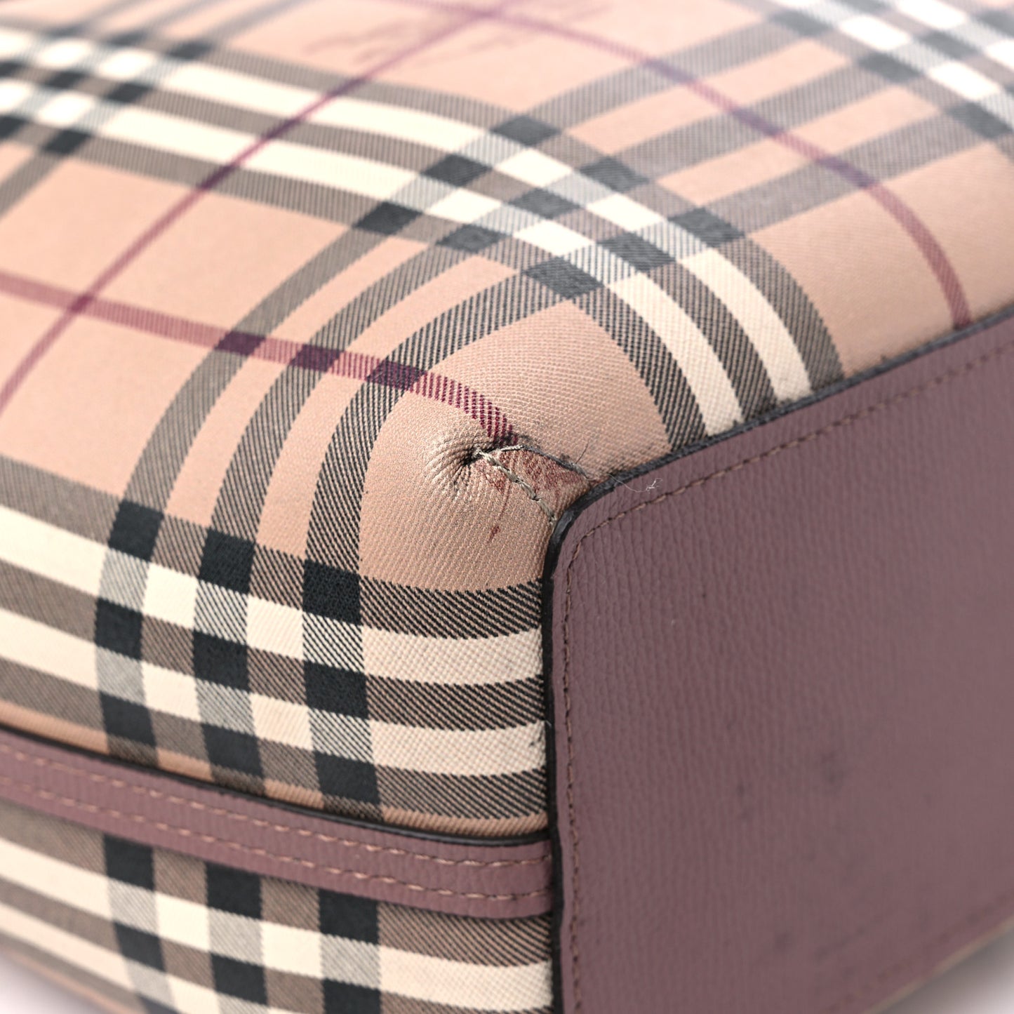 Grainy Calfskin Haymarket Check Medium Reversible Tote Dusty Pink