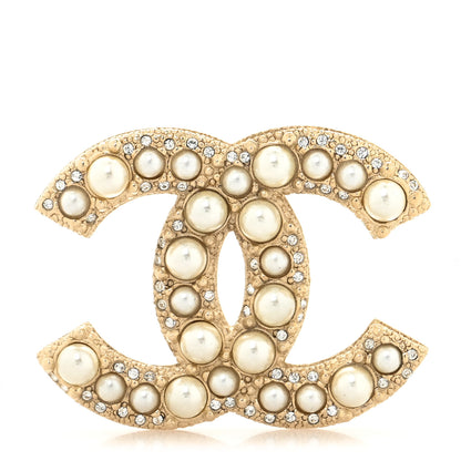 Chanel Metal Crystal Graduated Pearl CC Brooch Gold 1 of 3