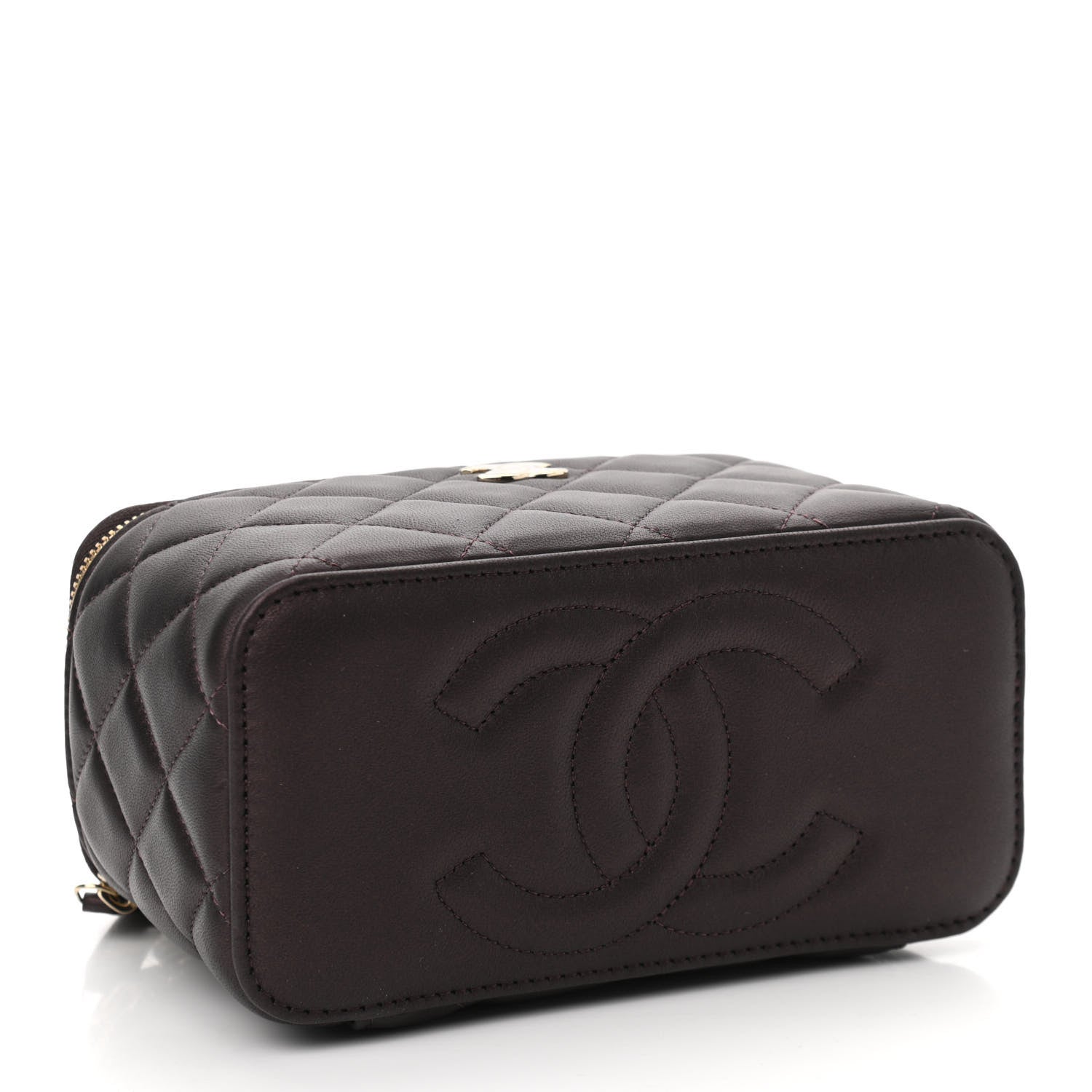 Chanel Iridescent Lambskin Quilted Small Top Handle Vanity Case With Chain Burgundy 4 of 12