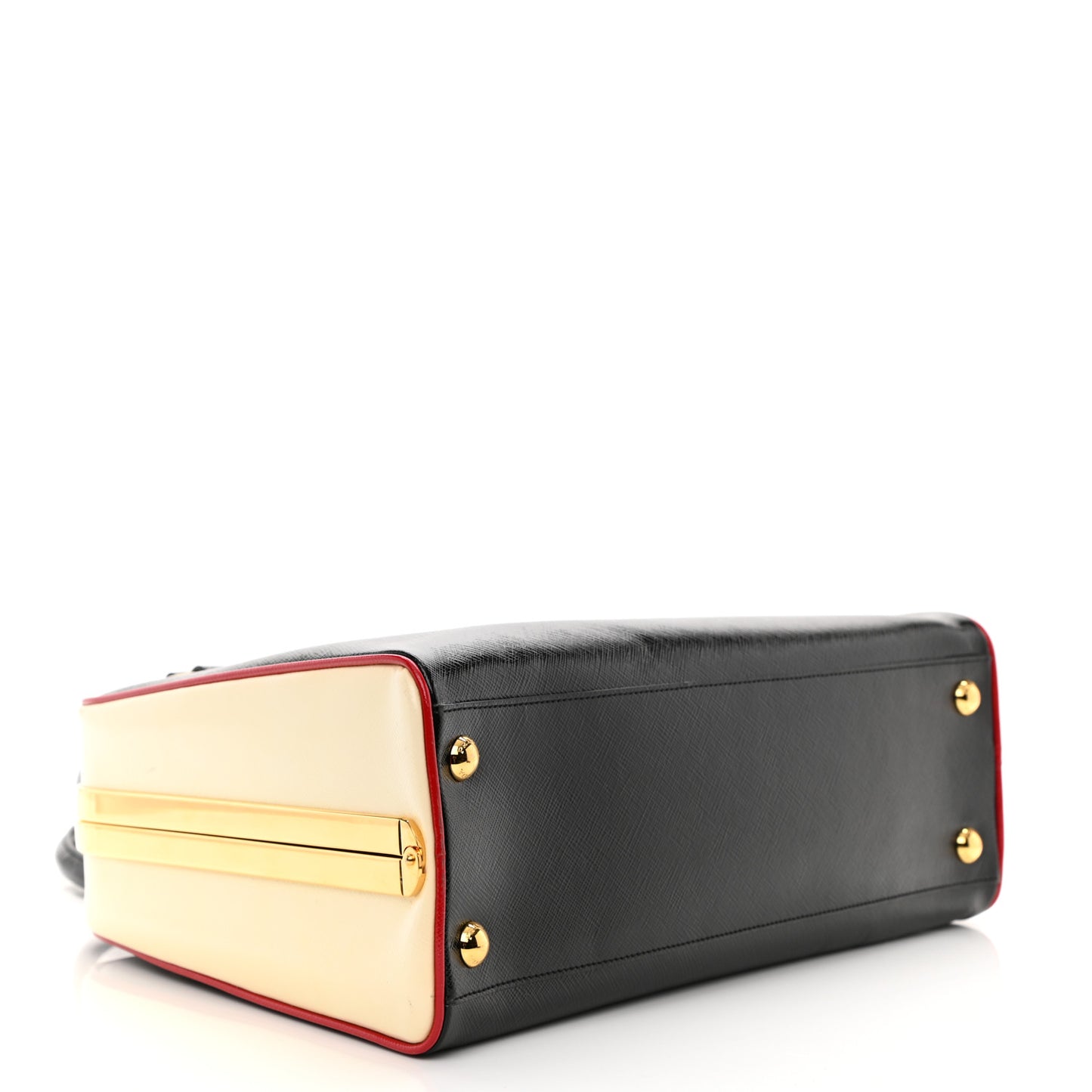 Saffiano Vernice Pyramid Bag Black White Rosso