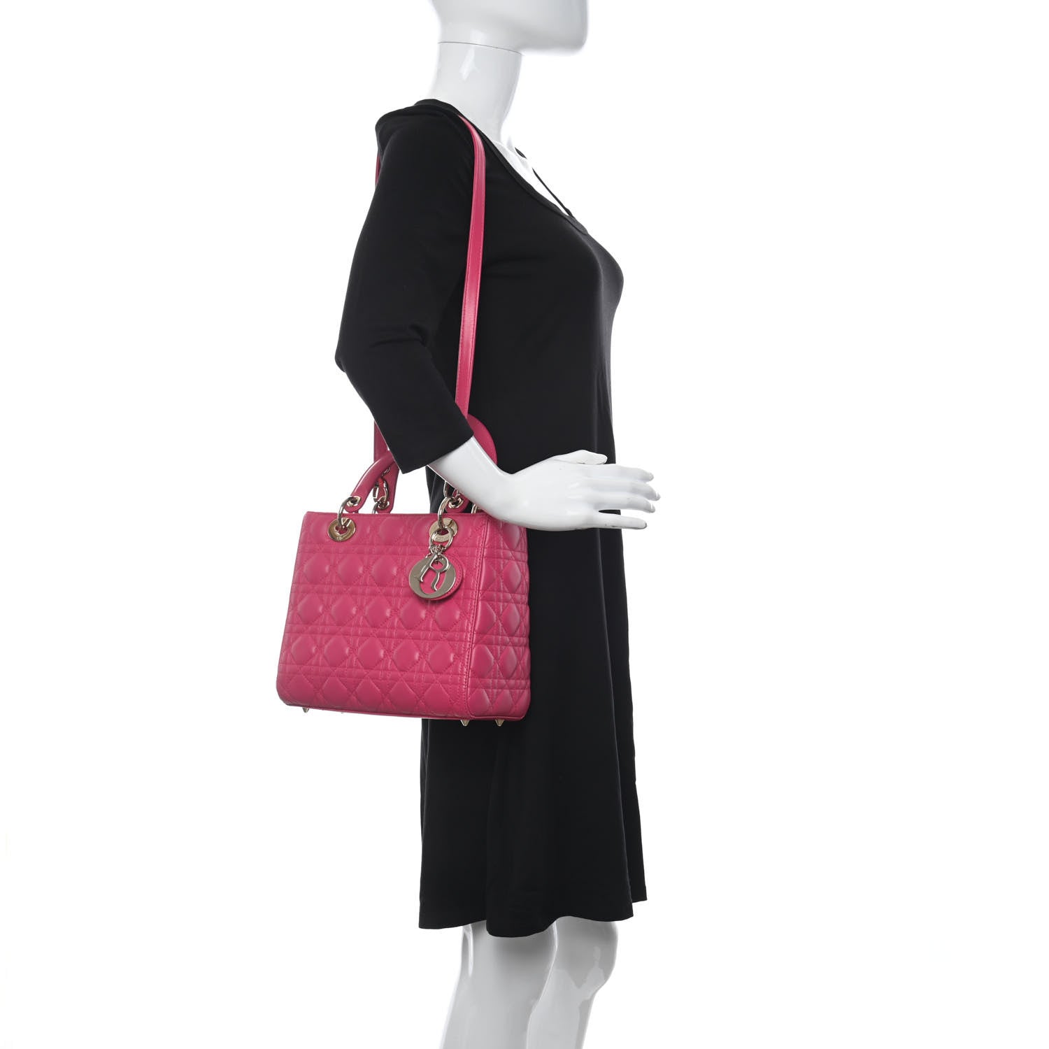 Christian Dior Lambskin Cannage Medium Lady Dior Fuchsia 2 of 15