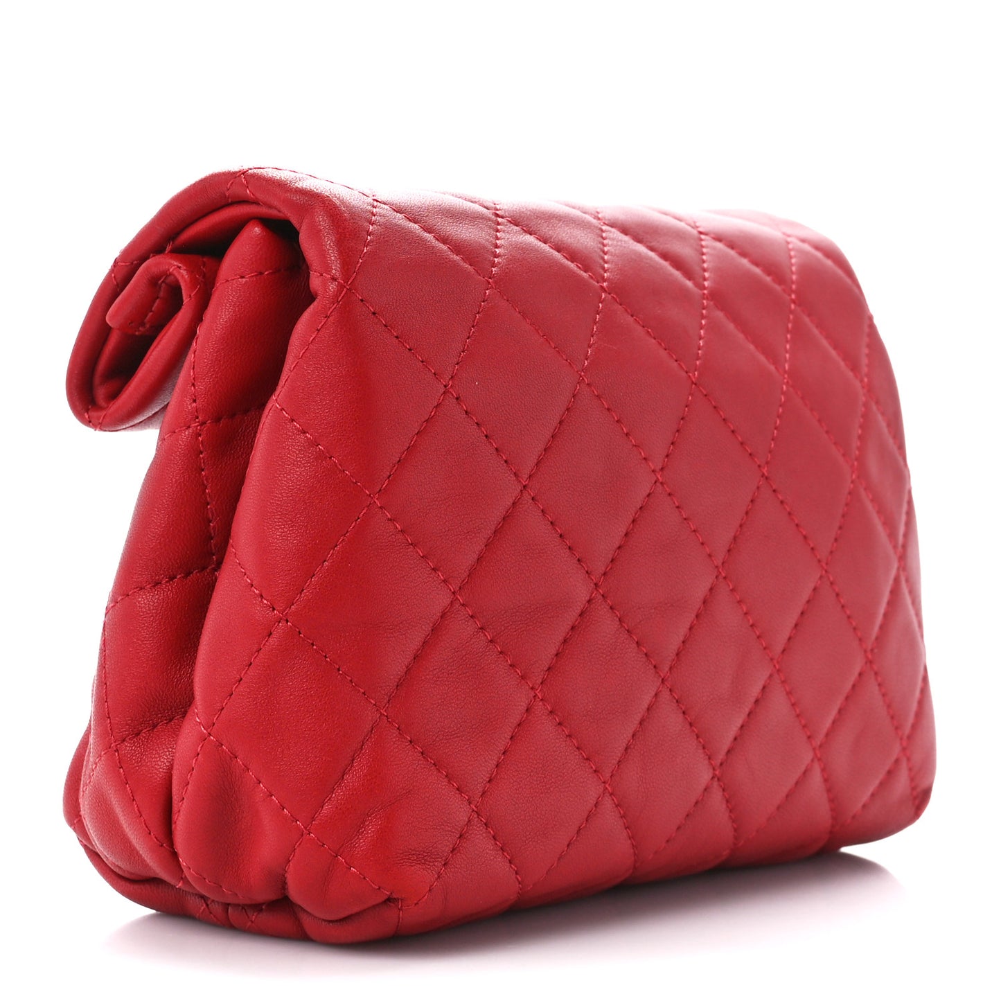 Lambskin Quilted Mini Roll Clutch Red