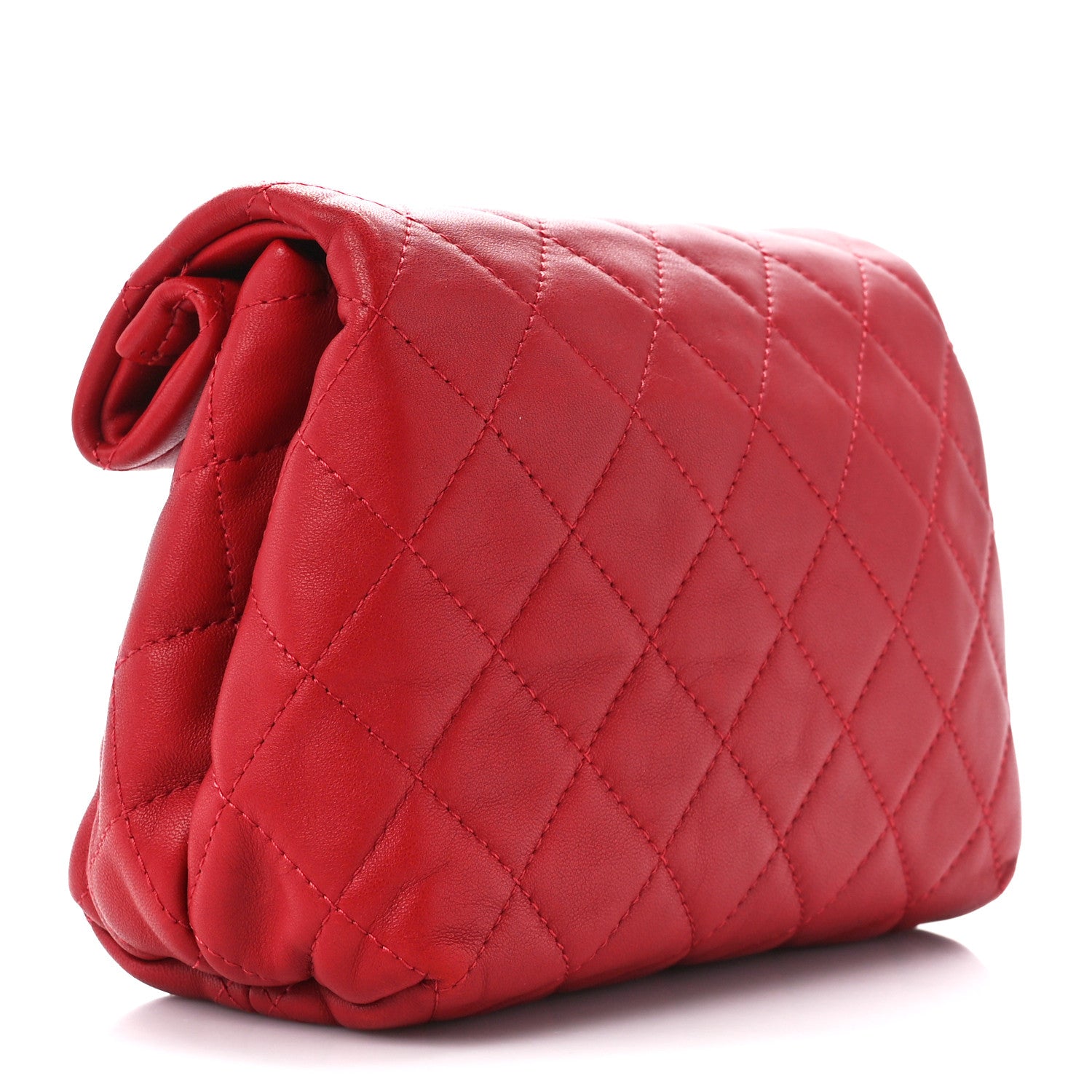 Chanel Lambskin Quilted Mini Roll Clutch Red 3 of 10