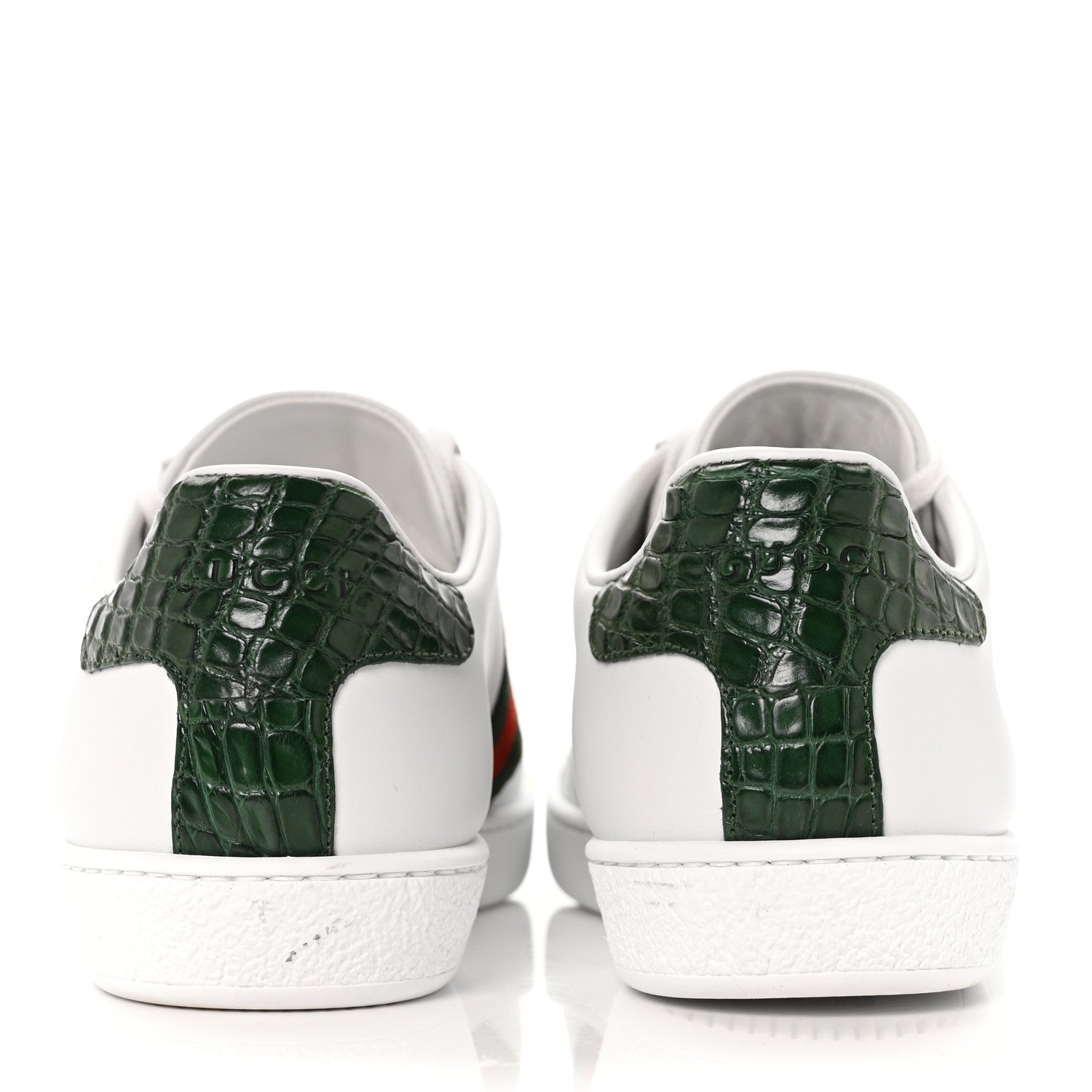 Gucci Calfskin Crocodile Web Womens Ace Sneakers 37 White Green 5 of 8