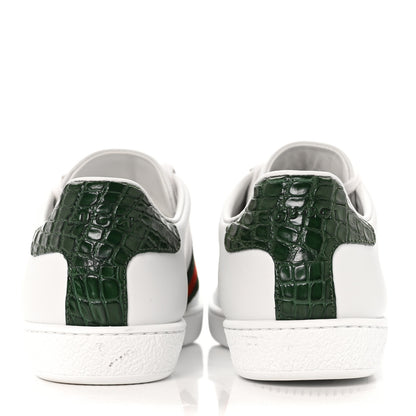 Gucci Calfskin Crocodile Web Womens Ace Sneakers 37 White Green 5 of 8